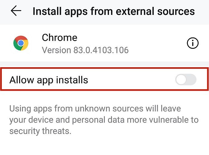 enable the allow app installs option