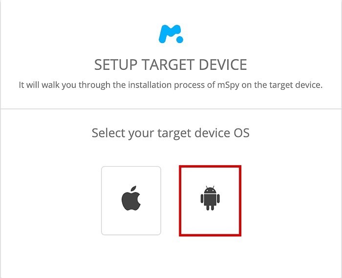 block page on android with mspy step 1v select android os