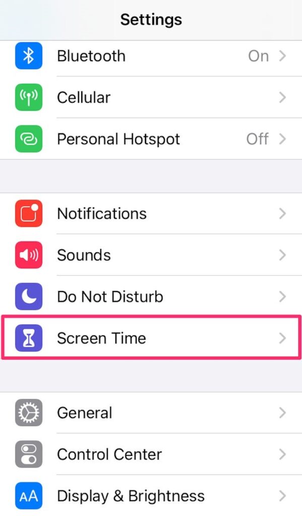 choose the screen time option for parentalo control on iphone/ipad
