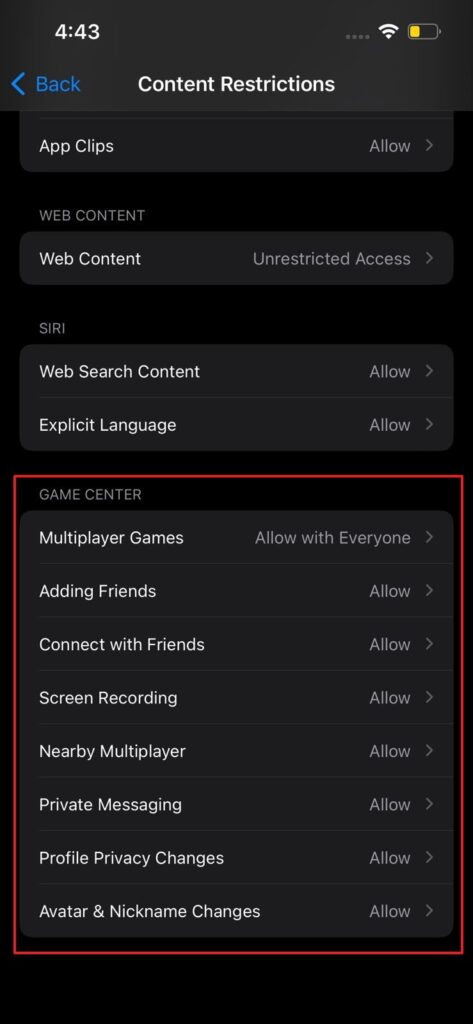 adjust game center settings