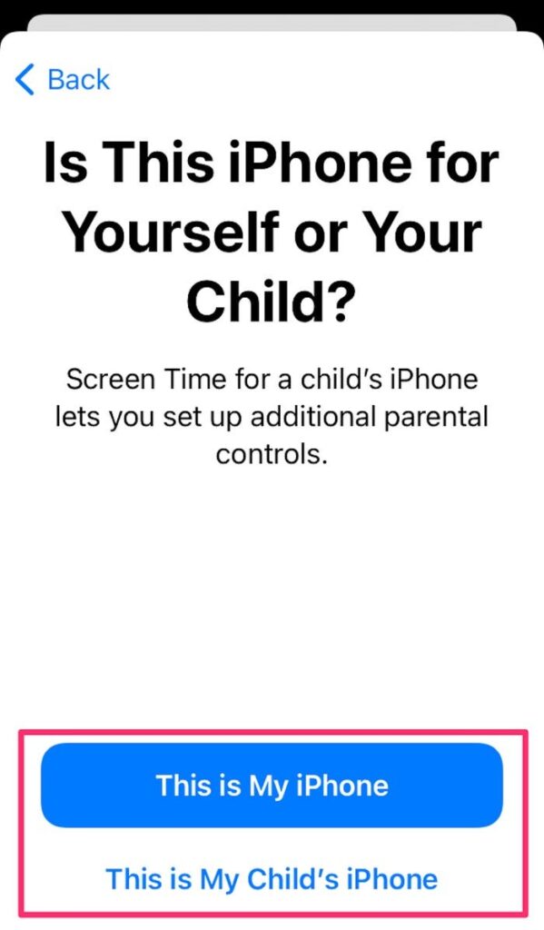 select child iphone option for parental control 