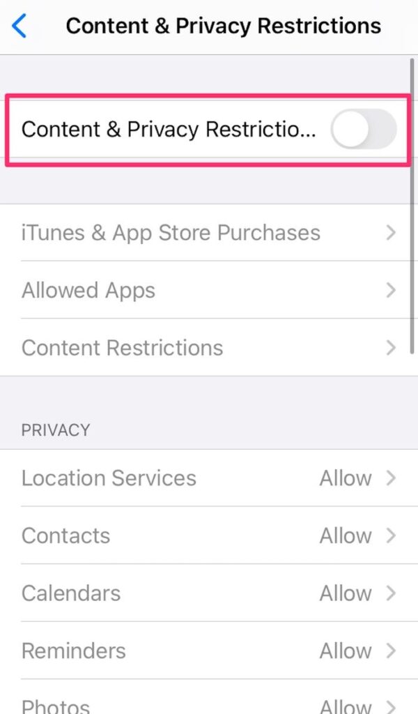 enable content and privacy restriction toggle parental control iphone