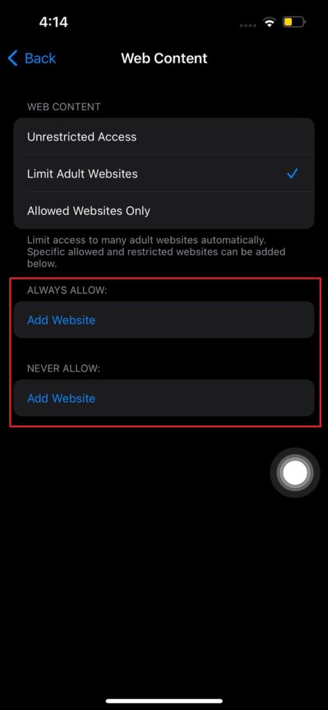 manage website block and unblock iphone parental control