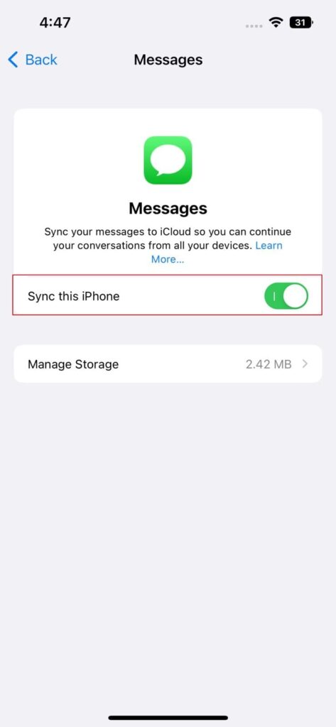 Use iCloud to Transfer Messages from One Device to Another Step 3