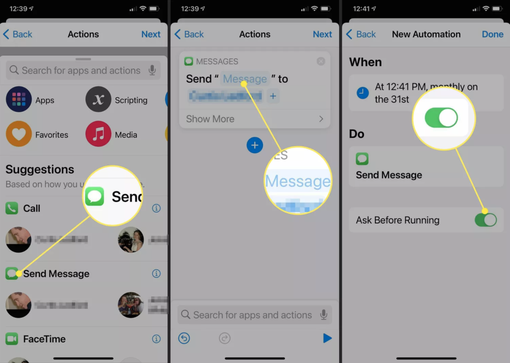 schedule text messages on iphone-turn on automation